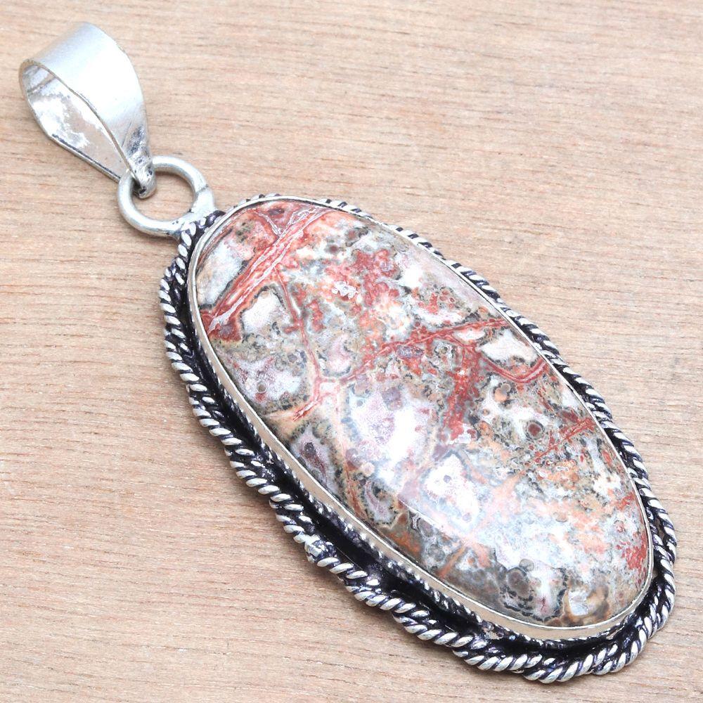 Pendant Leopard Skin Jasper Gemstone Mother's Day Gift 925 Silver Jewelry 2.25"