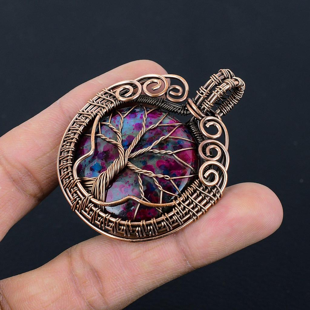 Кулон Древо Жизни с мультиогненным лабрадоритом, ювелирное изделие из драгоценного камня, кулон, обернутый медной проволокой 999 пробы, подарок для женщин, кулон ручной работы