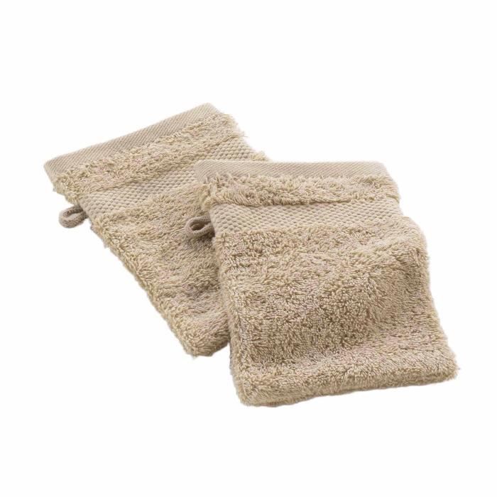 Gants de toilette - Elegante - Lot de 2 - 100% coton - 15 x 21 cm - Absorbants et doux