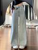 Women's High-Waisted Light Blue Straight-Leg Jeans - Summer Loose Wide-Leg Floor-Length Pants for Plus Size.