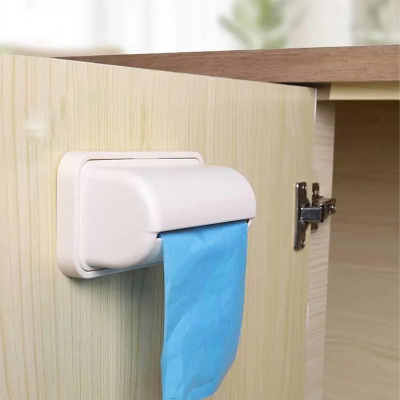 Kitchen Trash Bag Roll Holder Wall Mounted Self-Adhesive Garbage Bag Holder Garbage Film Roll Storage Box Shelf