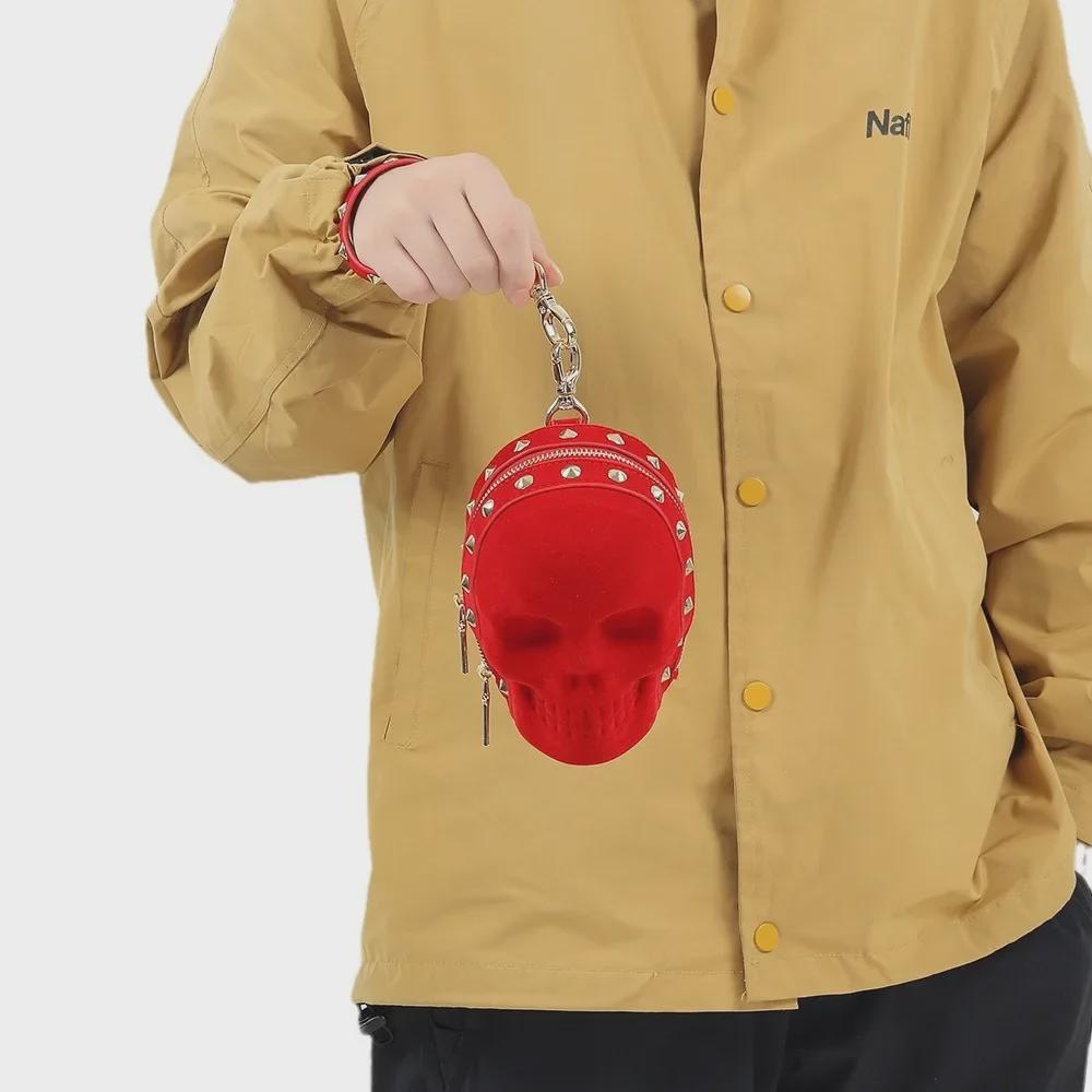 Корейская поясная сумка с заклепками в стиле панк и ретро-черепом - блестящая мини-сумка унисекс