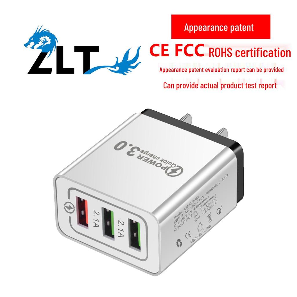 3-портовое USB-зарядное устройство для путешествий с быстрой зарядкой QC3.0 (США / ЕС) - 5В/9В/12В, 2,4А