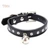 SLP PET GOODs Adjustable Dog Crystal Crystal Stone Bell Collar Rivets Faux Leather Neck Strap