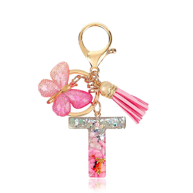 AZ Dreamy Sequin Letters Брелок для женщин Подвеска-бабочка с кисточками Инициал Брелок для кошелька Подвеска для сумок Амулеты Автомобильный брелок