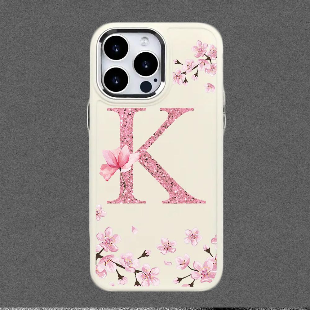Чехол с буквами и цветами сакуры, подходит для iPhone 16 15 14 13 12 11 Pro Max X XS XR