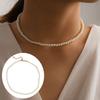 WomenFaux Pearl White Alloy Round Short Choker Necklace for Party