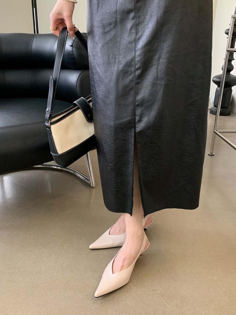 Модные женские босоножки с острым носком 2024 года, новые поступления, модные туфли-лодочки на тонком низком каблуке с ремешком сзади, черные, бежевые, коричневые, летние туфли для вечеринок