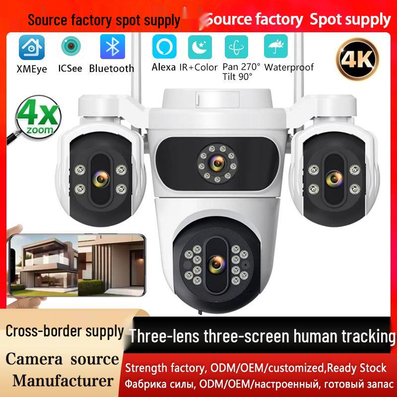 ICsee 360° Rotating WiFi Surveillance Camera with Triple-Lens, Triple-Screen, and Human Detection