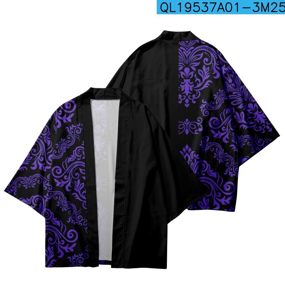 Лоскутная фиолетовая рубашка с принтом пейсли, традиционное хаори, кимоно для косплея, женское и мужское, Harajuku, японский модный кардиган, юката