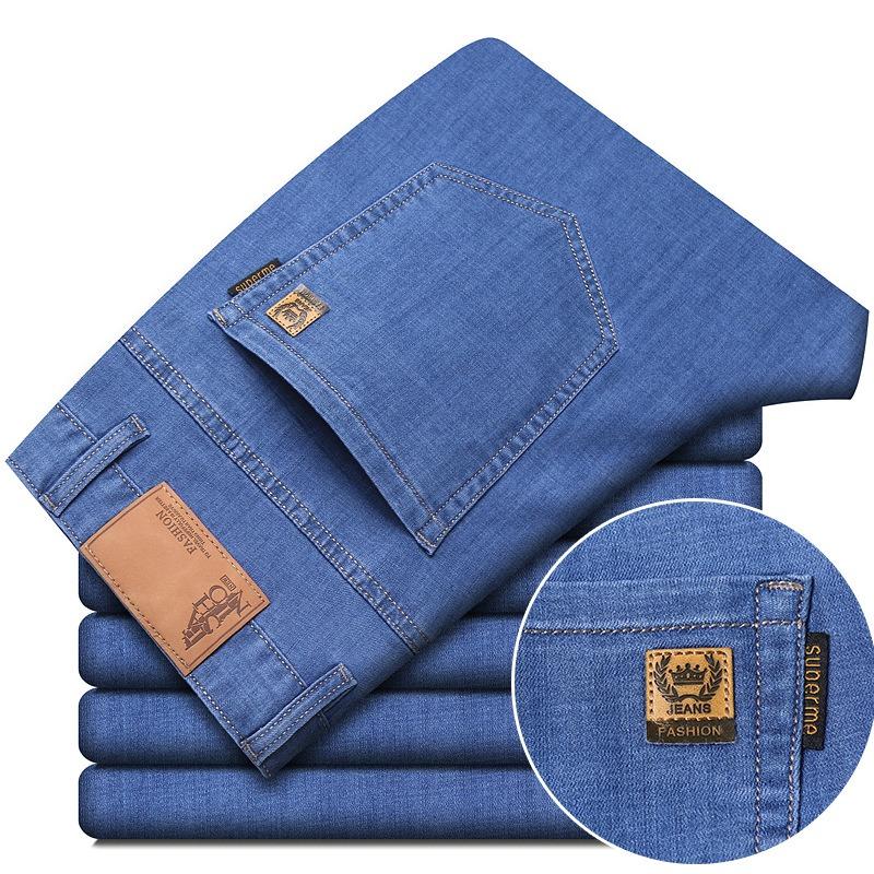 2024 весна-лето брендовые мужские прямые легкие хлопковые эластичные джинсовые деловые повседневные тонкие светло-серые джинсы с высокой талией