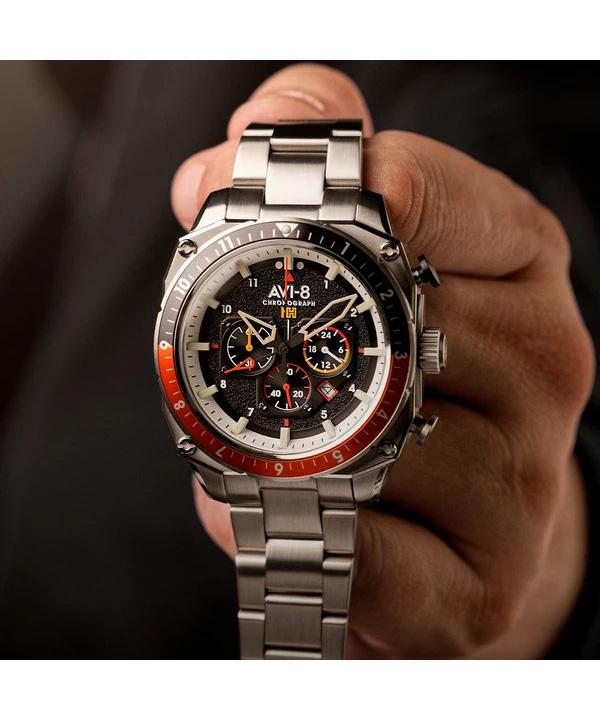 AVI-8 Hawker Hunter Atlas Dual Time Chronograph Raven Black Dial Quartz AV-4100-11 Мужские часы