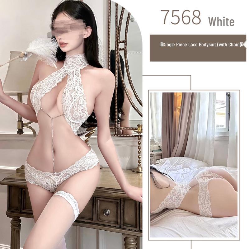 Кружевное боди-халтер Pure Desire: Сексуальный дразнящий комплект с открытой промежностью для маленькой груди
