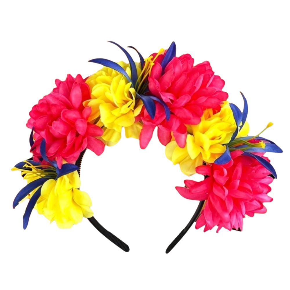 Bright Artificial Marigold Flower Headband Vivid Faux Marigold Floral Headpiece Holiday Gathering
