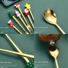 4/6pcs Gold Silver Spoon Fork Set Merry Christmas Coffee Tea Spoon Dessert Fork  Birthday Gift