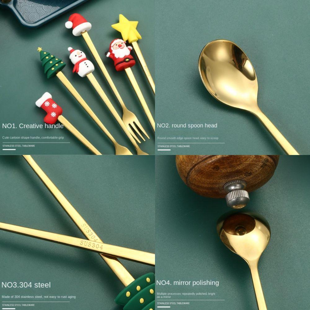 4/6pcs Gold Silver Spoon Fork Set Merry Christmas Coffee Tea Spoon Dessert Fork  Birthday Gift