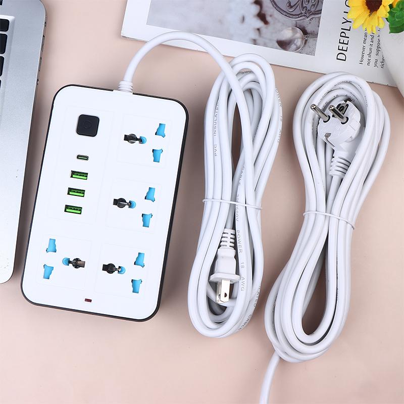 Евровилка США Удлинитель 2/3-контактный 1 порт Type-C 3 порта USB 4 розетки переменного тока 2/3/5 м Зарядный электрический розетка