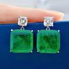 Wong Rain 100% 925 Sterling Silver Emerald Paraiba Asscher Cut High Carbon Diamonds Gemstone Drop Dangle Earrings Fine Jewelry