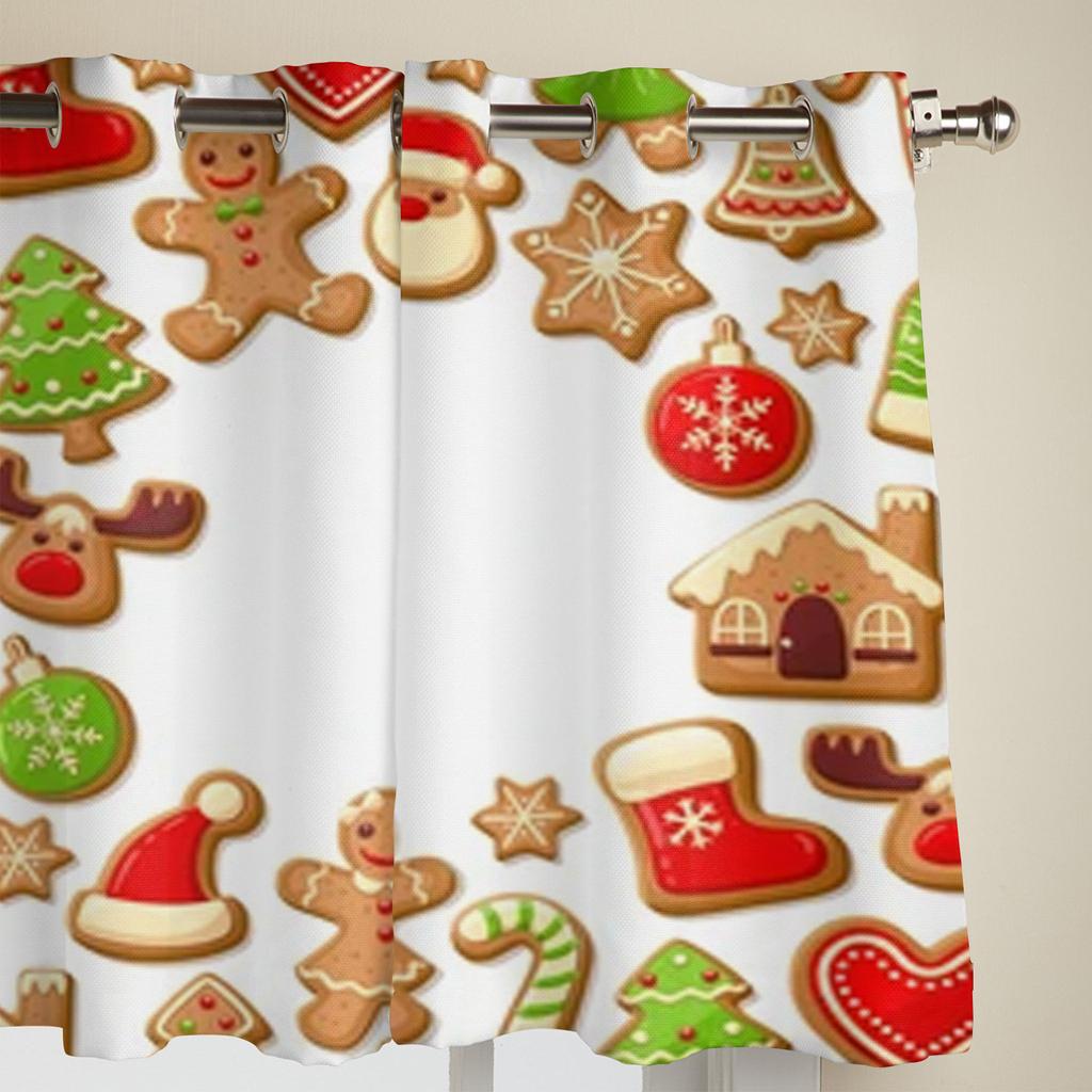 Gingerbread Cookies Background Window Curtains For Living Room Bedroom Luxury Modern Kitchen Curtains Fabric Drapes