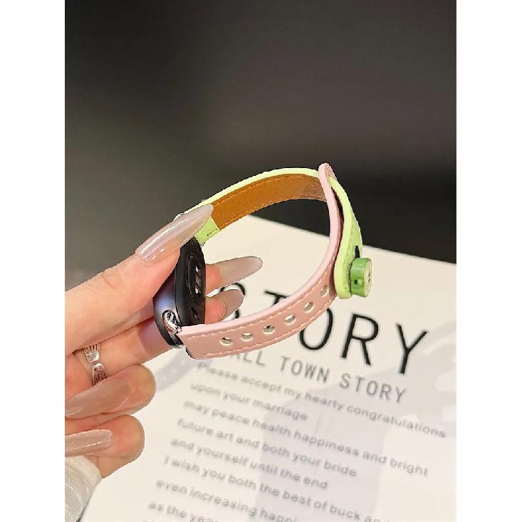 Cute Leather Strap for Xiaomi Mi Band 10 9 8 Wristband Two-Colors Slim Leather Bracelet Wristband for Mi Smartwatch Band 8 9Pro