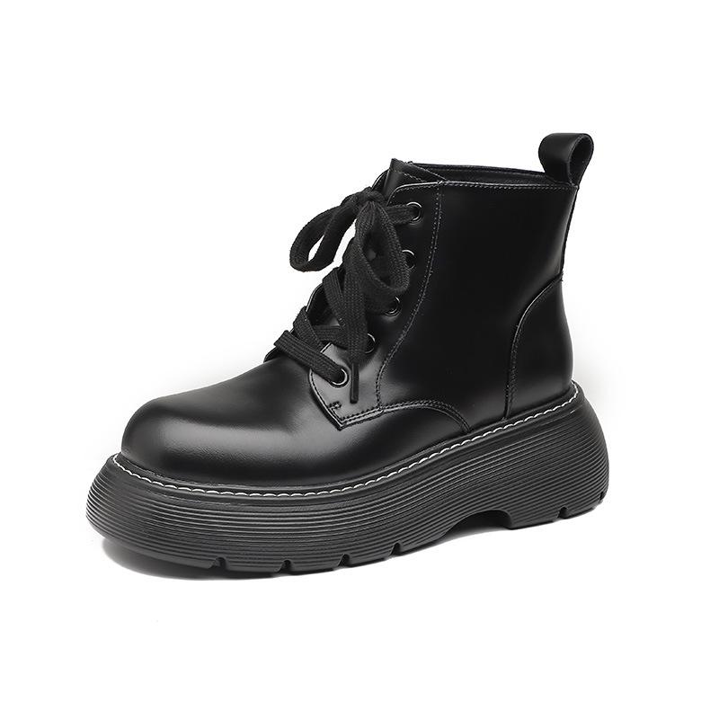 Cigarette Boots Women's Autumn and Winter New Soft Leather Platform Short Boots Velvet Chelsea Boots British Martin Boots