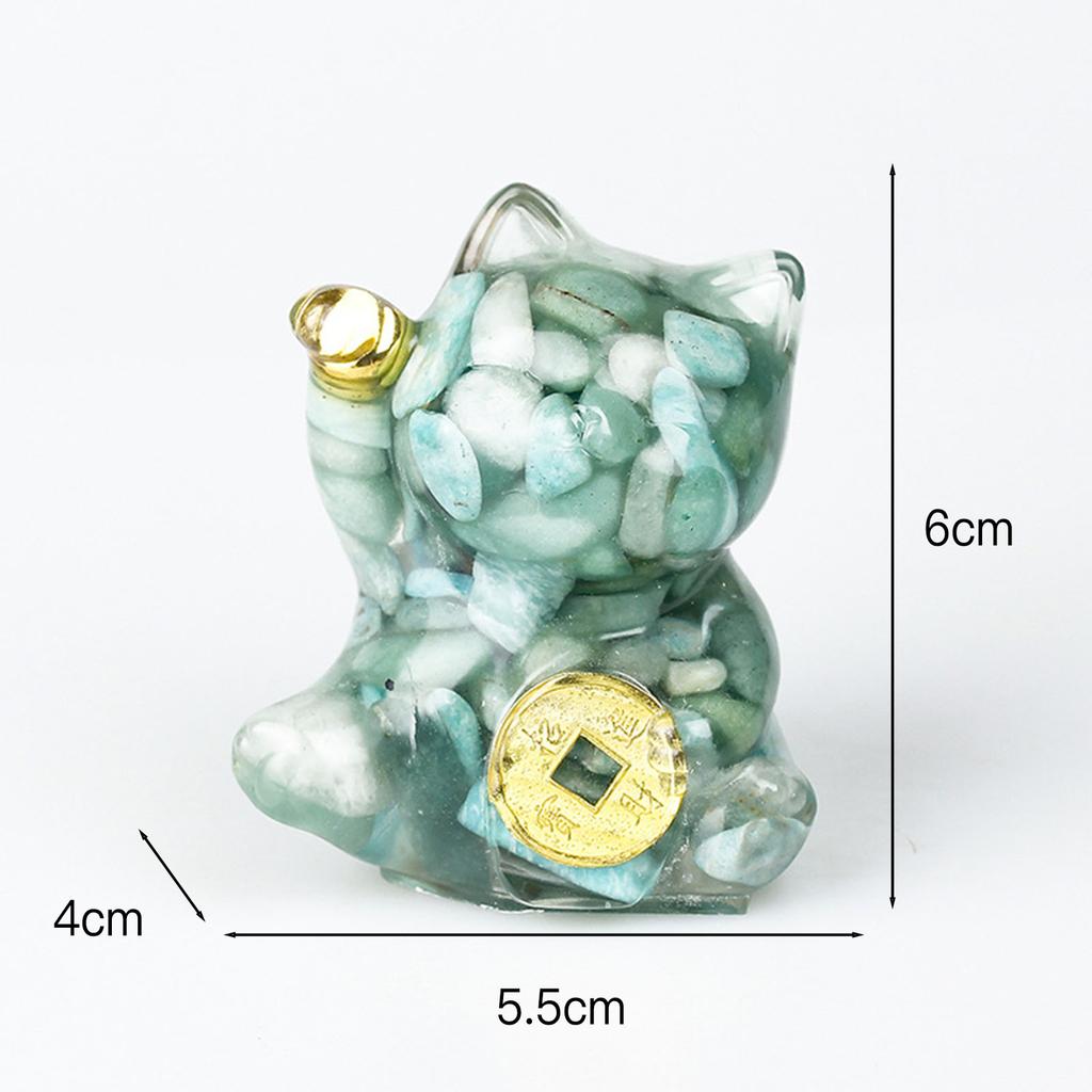 Mini Fortune Cats Statue Decor Crystal Epoxy Resin Cat Statue Attract Good Luck Money Wealth Gift for Men Women Desk Figurines