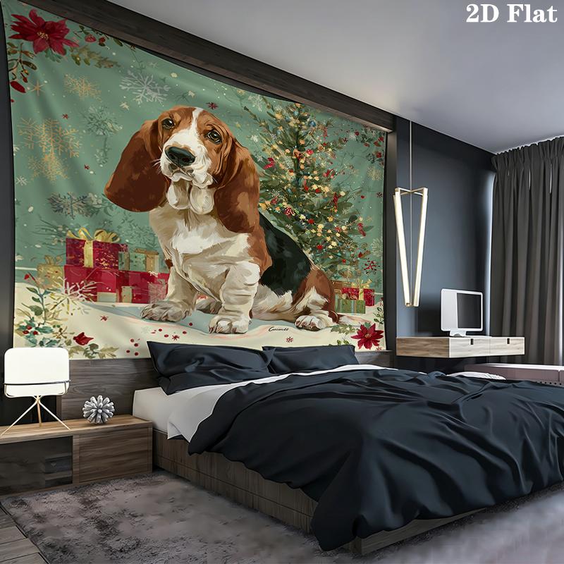 Christmas dog Wall tapestry, aesthetic printed fabric blanket, suitable for bedroom, living room, and home decor.