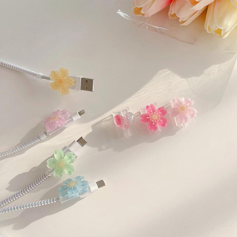 Universal Cute Flowers Usb Cable Protector Charger Wire Protector Cable Saver for Charging