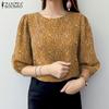 Womens Round Neck 3/4 Sleeve Casual Floral Blouse