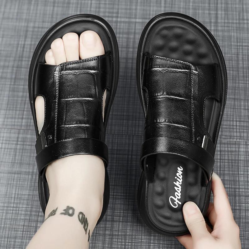 2025 Summer Men Sandals Man Beach Leather Sandals Luxury Sandals Men Outdoor Beach Casual Shoes Cheap Male Sandals