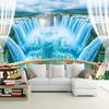 Balcony Lake Waterfall 3D Mural Wallpaper, Nature Landscape Poster Decor Mural Art Wall Painting for Living Room Study Room Bedroom