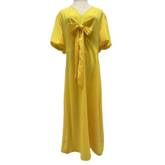 Летнее платье макси с V-образным вырезом, шнуровкой на талии, рукавами-фонариками, однотонное, свободное