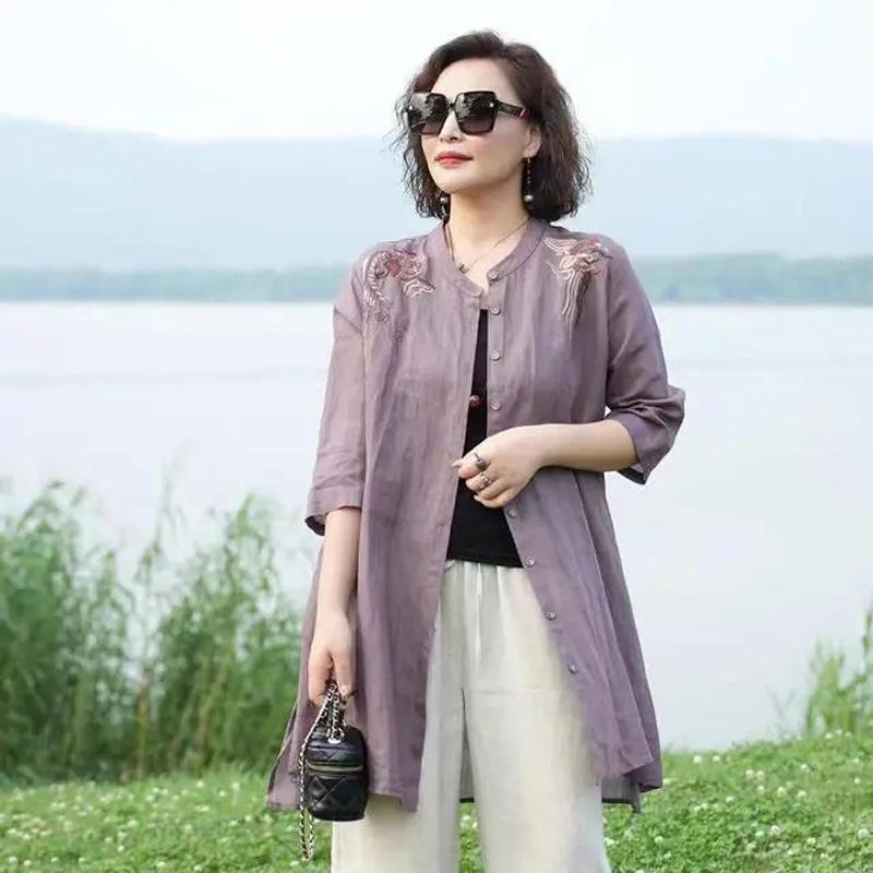 Women's Retro Embroidery Cotton-Linen Sun Protection Cardigan