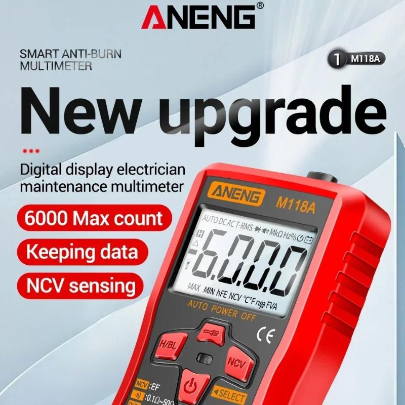Multifunctional ANENG M118A Digital Multimeter + A3010 Tester Pen Kit True RMS 6000/4000 Counts Auto-Rang AC/DC Transistor Voltage Small Tester Tools