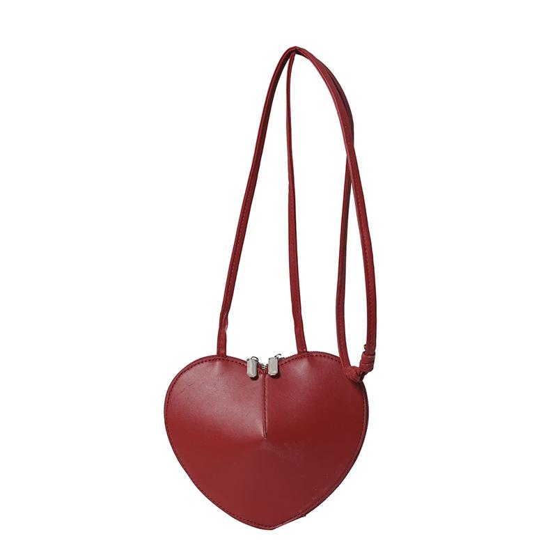 Мягкие сумки через плечо из искусственной кожи в форме сердца для женщин, новые модные однотонные маленькие сумки через плечо, дизайнерские роскошные сумки на молнии