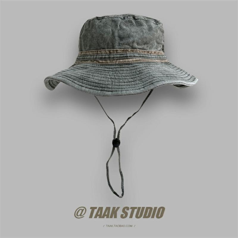 [шляпа для альпинизма] летняя, промытая солнцезащитным кремом старая шляпа-ведро с завязками Spice girl вогнутая ковбойская шляпа в стиле вестерн