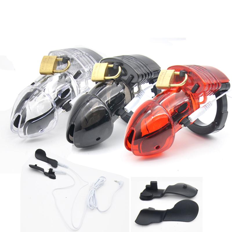 Factory Price Electro Shock Male Chastity Device Cock Cage With Adjustable Cuff Ring Penis Lock Belt Sex Toys