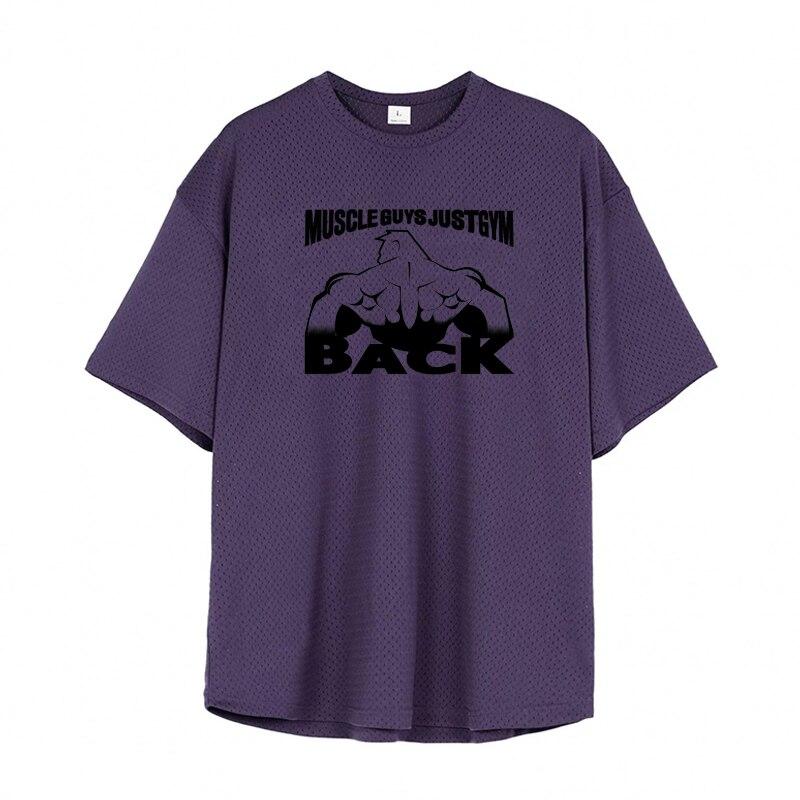 Muscleguys New Loose Bodybuilder T-shirt Summer Breathable Mesh Fitness Clothing Creative Printing Short-sleeved