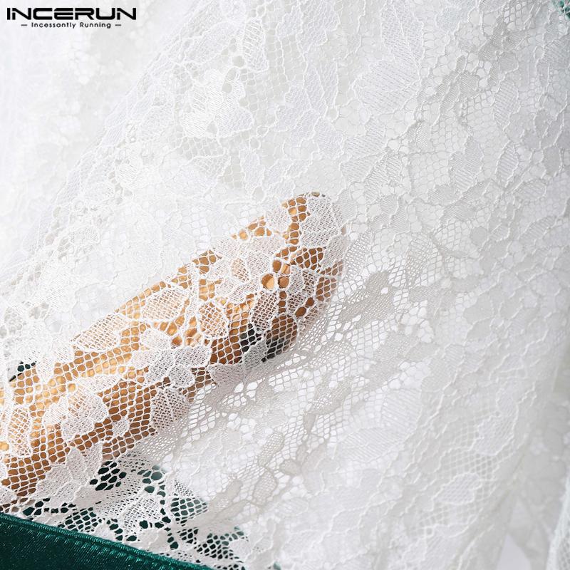 INCERUN Мужские футболки с коротким рукавом и кружевной вставкой, комплекты из сетчатых шорт