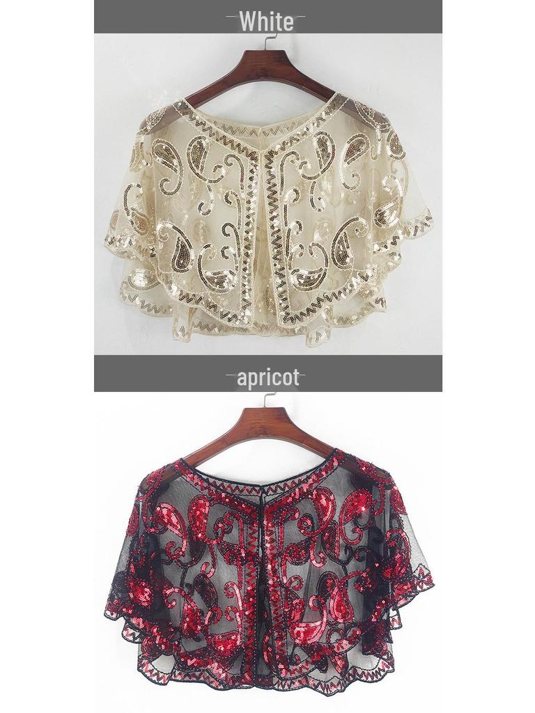 Женская шаль из сетки с пайетками большого размера - Вышитый кардиган без рукавов с бисером и куртка от солнца