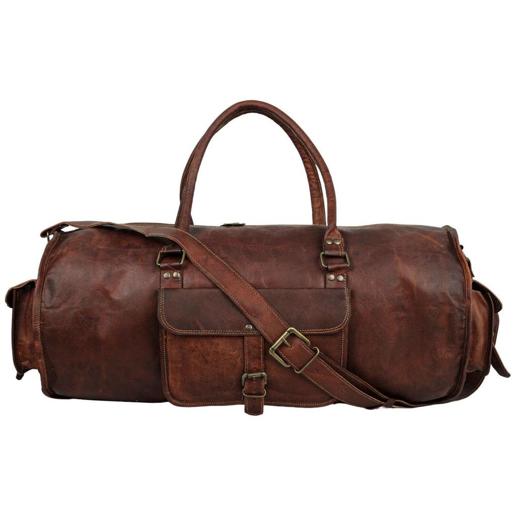 Naturally Tan Leather Duffle Bag Men Overnight Carry-On Travel Luggage Gym