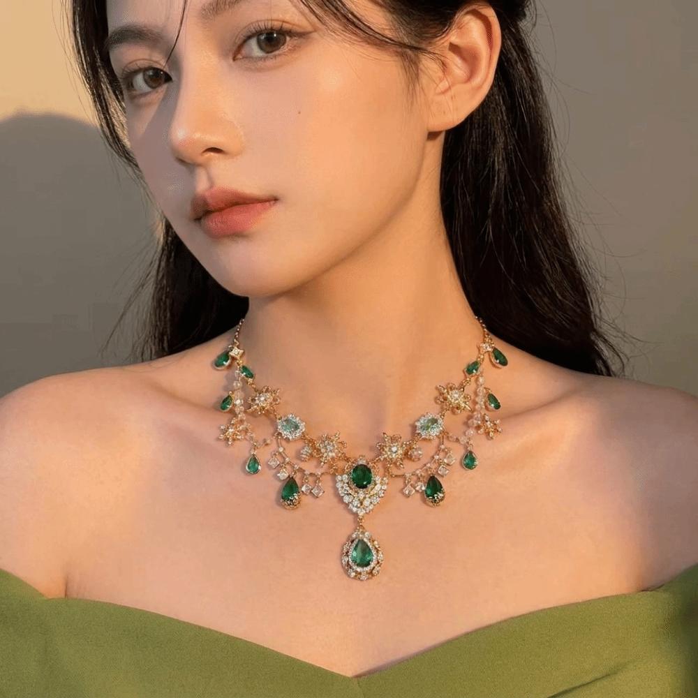 Party Wedding Charm Flower Necklace Water Drop Women's Necklace Tassel Beads Chain Jewelry Gift