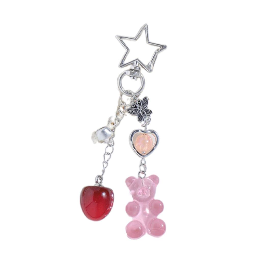 Bear Bowknot Star Charm Keychains Sweet Lovely Pendant Hangings Ornament Keyring Backpack Decoration for Women Girls