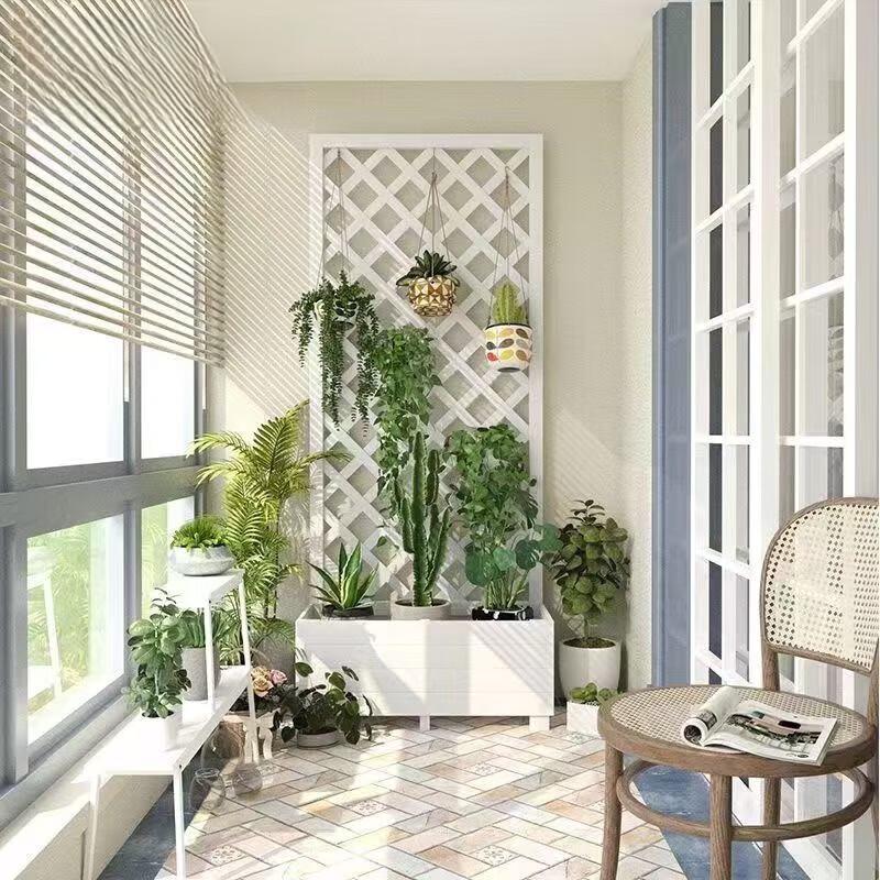 Outdoor White Wood Trellis Planter