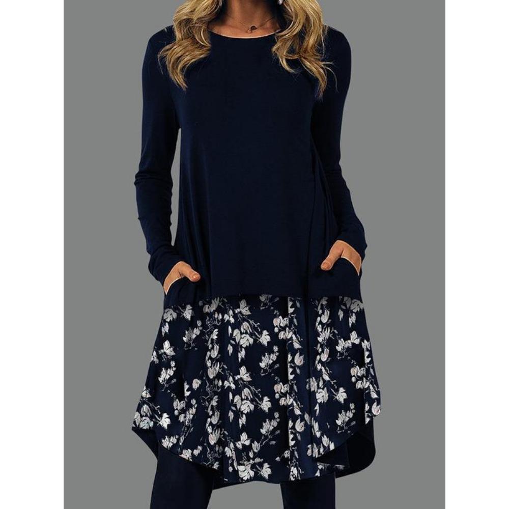 JPNTKY Women's Fashion Autumn Winter Long Sleeve O-Neck Casual Dresses