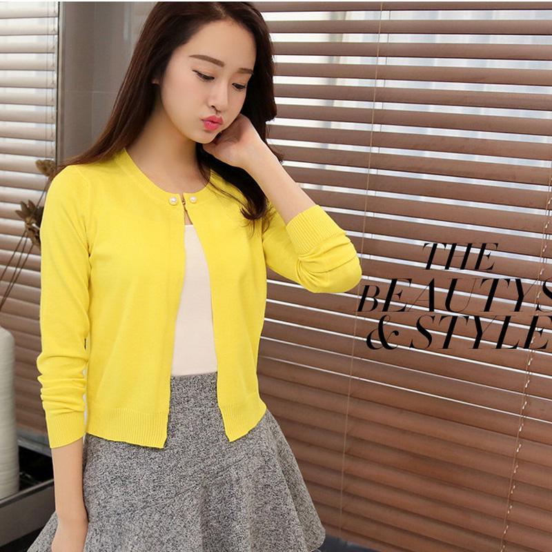 Spring Autumn Sweater Women Cardigan Sweaters Solid Color Pearl Button Women Slim