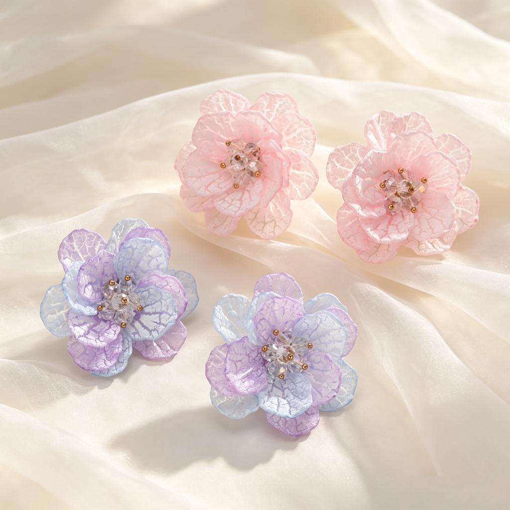 Creative Big Flower Earrings for Women, Pink Purple Blooming Floral Stud Earrings, Fashion Temperament Jewelry Accessories