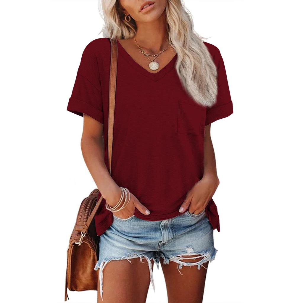 Womens T Shirts Short Sleeve V-Neck Shirts Cute Fit Summer Casual Tee Tops