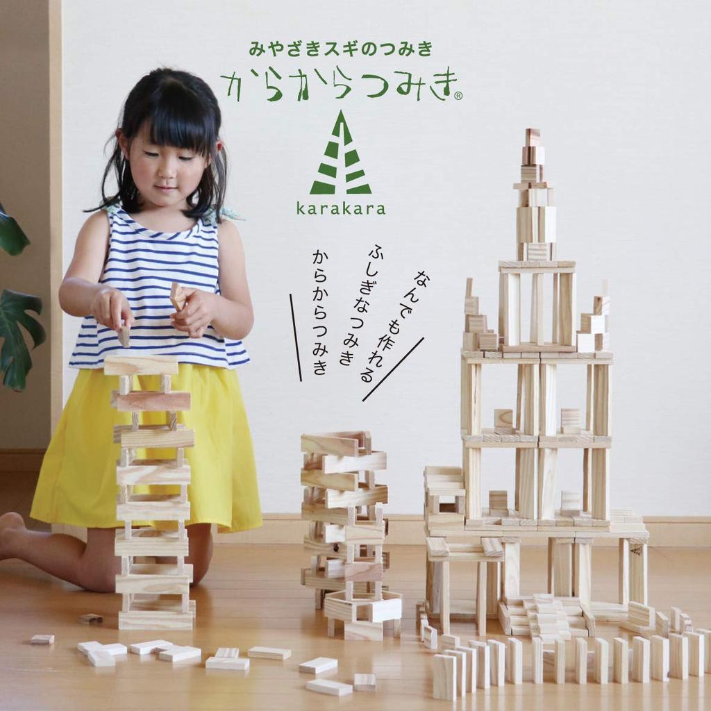 Karakara Blocks 54 (9 X 27 X 54mm) 240 Pieces, Educational Toy, Made In Japan, Unpainted Wooden Toy