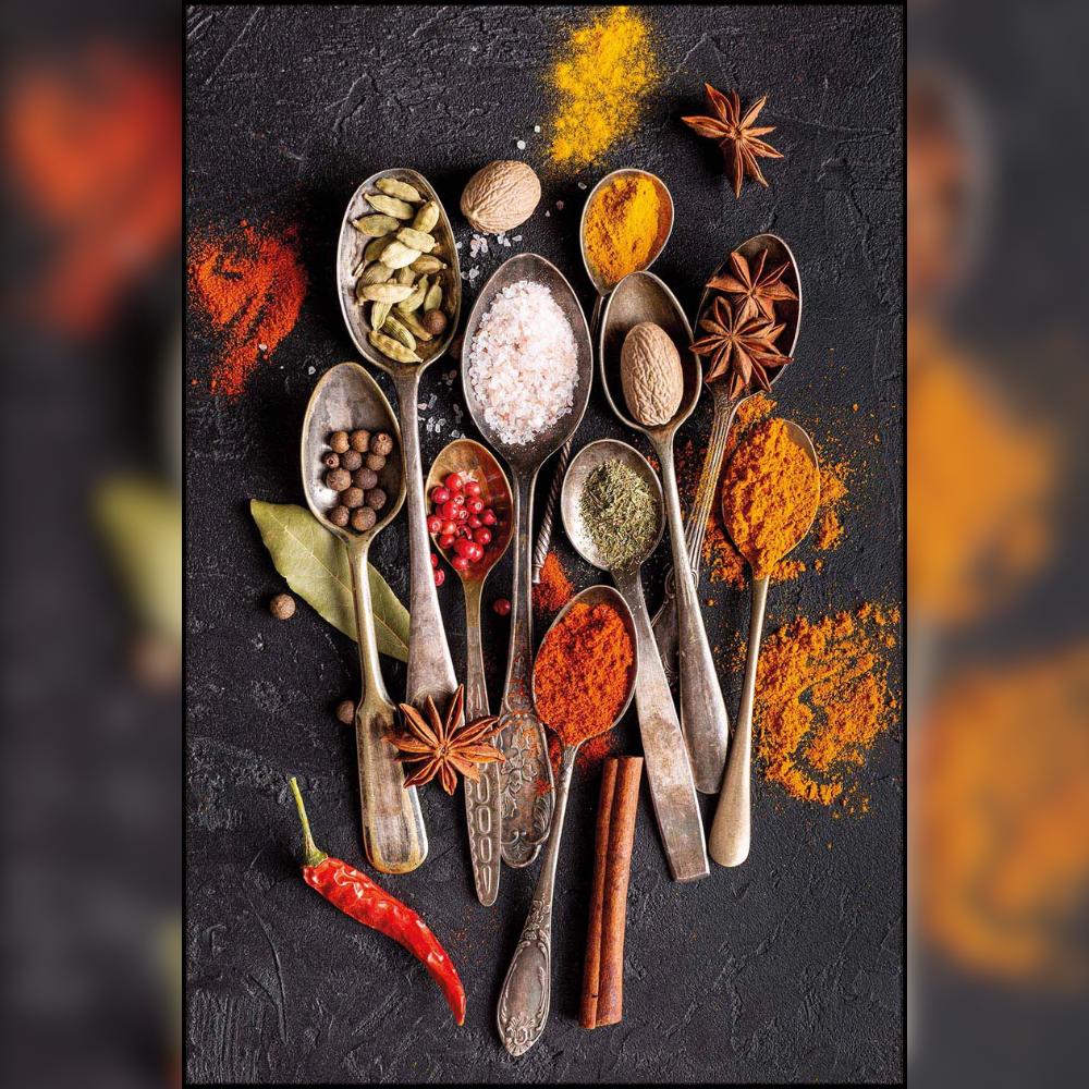 Kitchen Rug Decorated with Colorful Spices, Stain-Resistant, Easy-to-Clean Spice Patterned Kitchen Rug